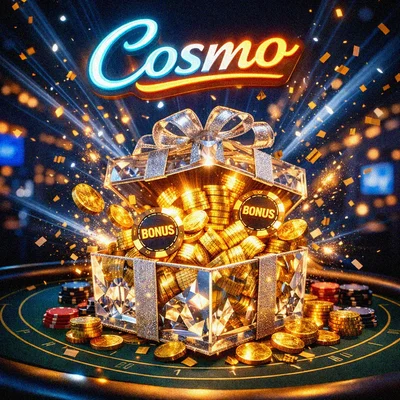 Glowing gift box bursting with casino bonus chips